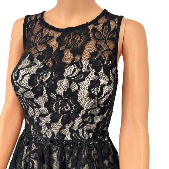B. Darlin Womens Black Floral Lace Dress with Tulle Sz 7/8 Homecoming Party Prom - Picture 3 of 13